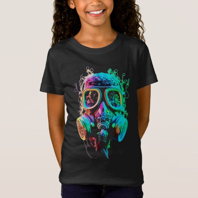 Camiseta Neon Gas Mask: Vibrant Chaos Art (Frente)