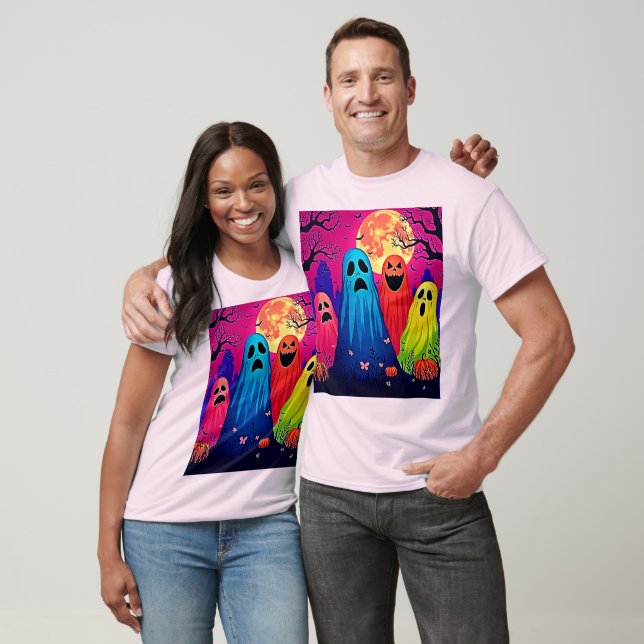 Camiseta Neon Ghosts Halloween Party Design (Unissex)