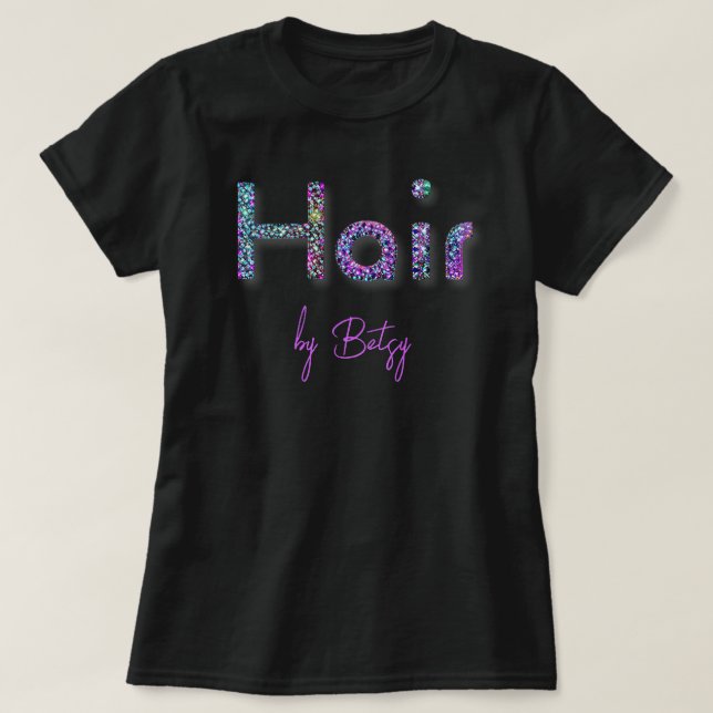 Camiseta Neon Glitter Hair Stylist Holográfico (Frente do Design)