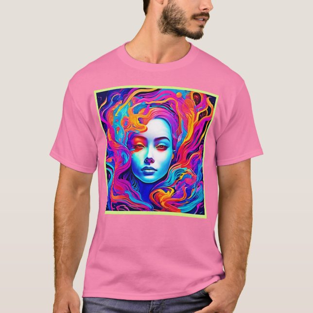 Camiseta Neon Goddese com Cabelo Cosmico Fluindo (Frente)