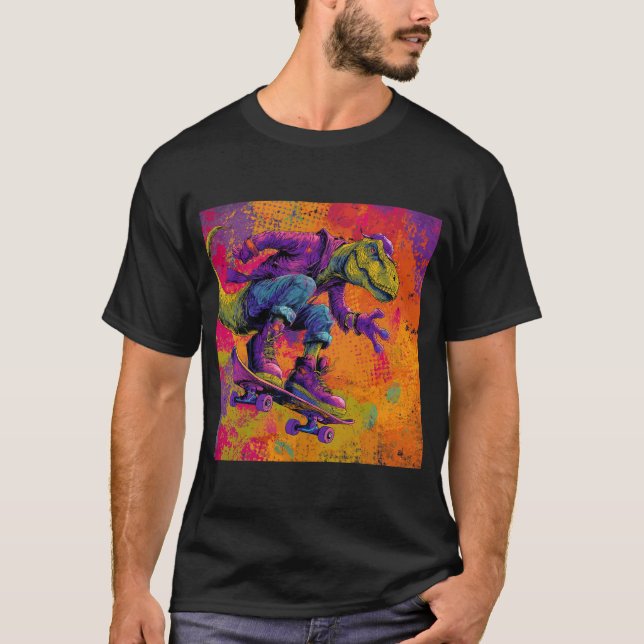 Camiseta Neon Graffiti T-Rex Skate Trick (Frente)