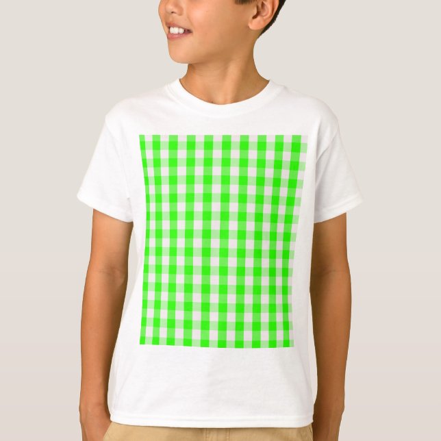 Camiseta Neon Green Gingham Patterno de Shirley Taylor (Frente)