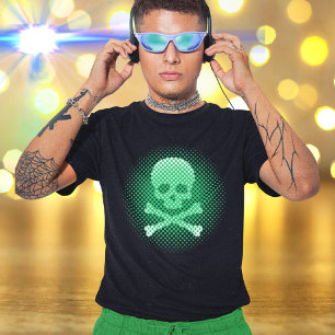 Camiseta Neon Green Skull e Crossbones Jogos Legal