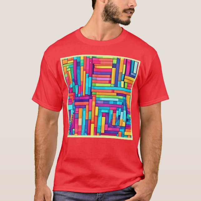 Camiseta Neon Grid - Abstrato Mosaico Colorido (Frente)