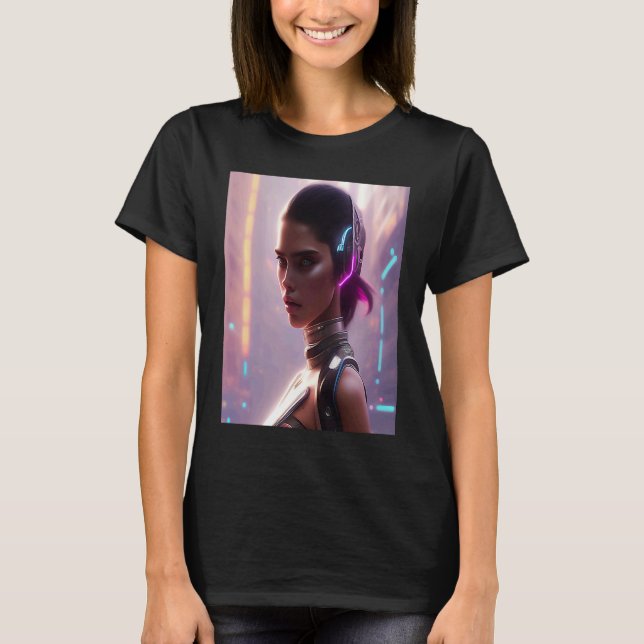Camiseta Neon Multicolor Vibrant Mulher com Olhos Glam Azul (Frente)