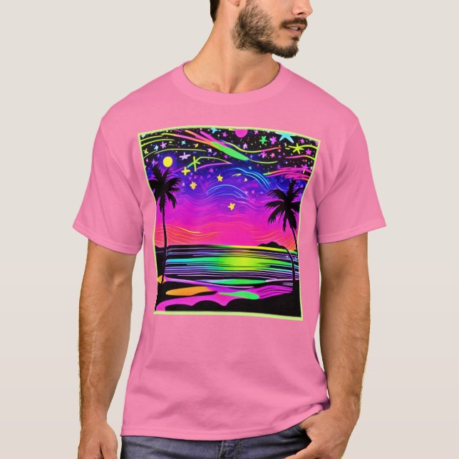 Camiseta Neon Night Beachscape (Frente)
