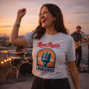 Camiseta Neon Nights Loud Lives Rock – Vintage Americana