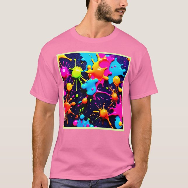 Camiseta Neon Paint Splatter Abstrato Art (Frente)