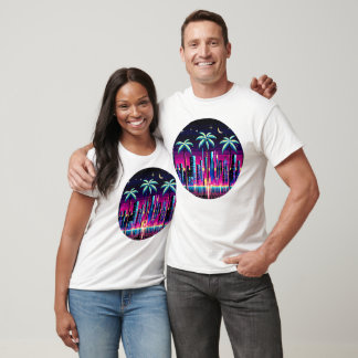 Camiseta Neon Pixel Palm Trees - Cyberpunk Night Art