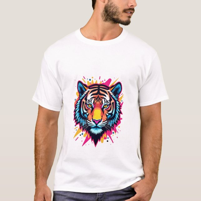 Camiseta Neon Pop-Art Tiger Design (Frente)