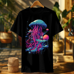 Camiseta Neon Psychedelic Jellyfish: Rhapso Aquático Vibran