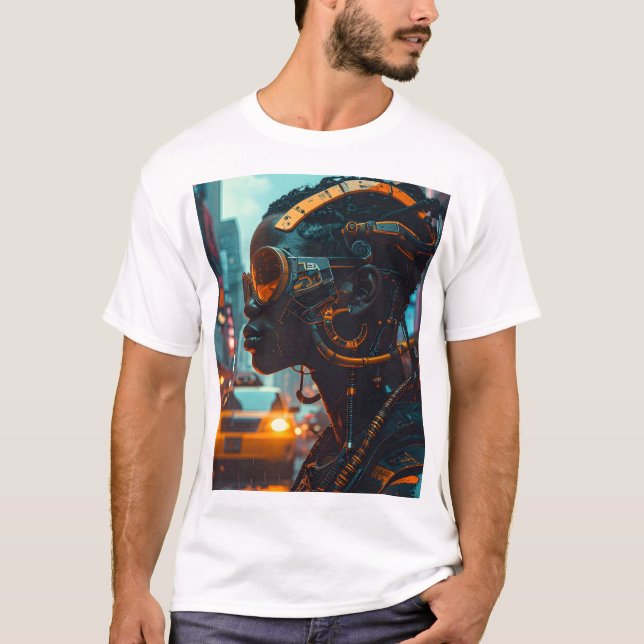 Camiseta Neon Pulse: Cybernetic Sentinel (Frente)