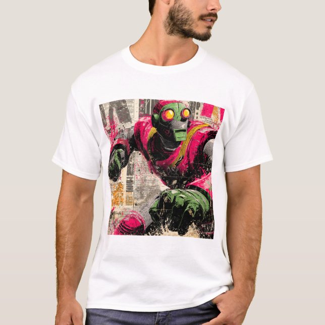 Camiseta Neon Punchbot — Graffiti Newspaper Collage Action  (Frente)