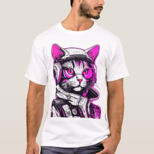 Camiseta Neon Punk Cat com Fones de ouvido