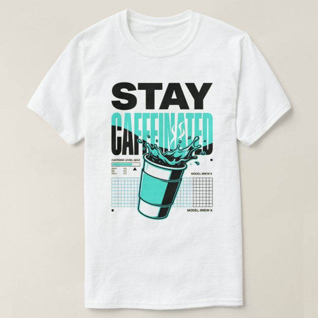 Camiseta Neon Punk Ciano Ficar Caffeínado Copo de  (Frente do Design)