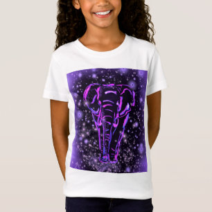 Camiseta Neon Purple Elephant Andando À Noite Estrelada