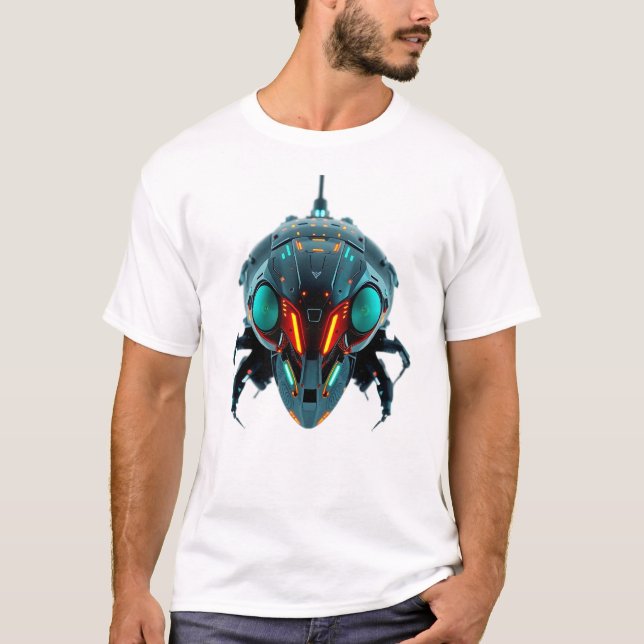 Camiseta Neon Robotic Cicada Rosto Art (Frente)