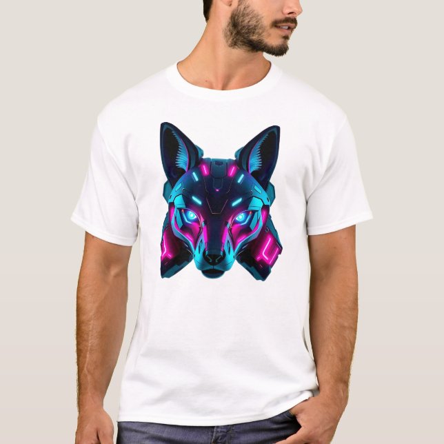 Camiseta Neon Robotic Fox Face Art (Frente)