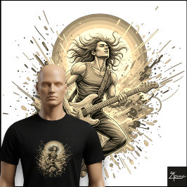 Camiseta Neon Rock Guitarist Jumping Paint Splatter