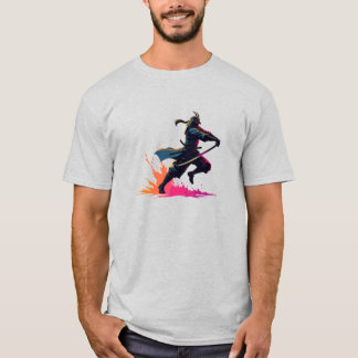Camiseta Neon Samurai Warrior em Ação - Arte Retroativa