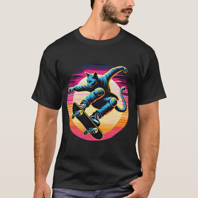 Camiseta Néon skate Cat (Frente)