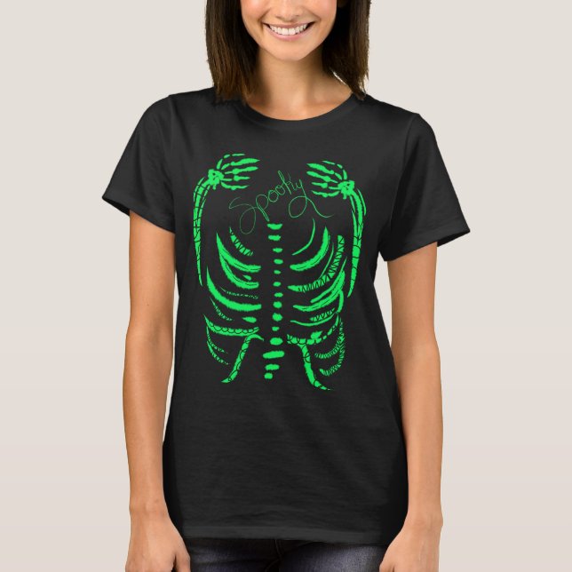 Camiseta Neon Skeleton Green Spooky (Frente)