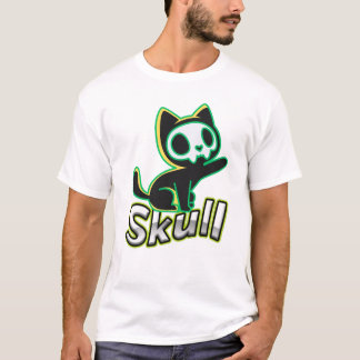 Camiseta Neon Skull Cat Kawaii Gothic Art