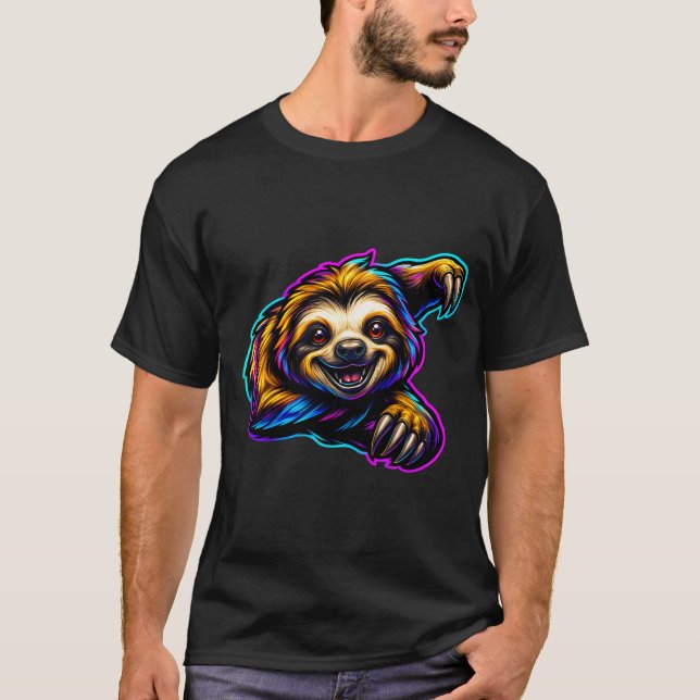 Camiseta Neon Sloth Vibes – Animal Colorido e Rela (Frente)