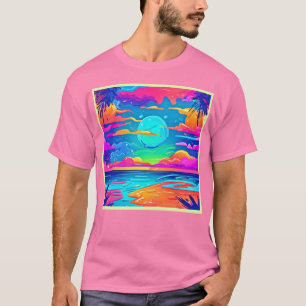 Camiseta Neon Sunset Vibrante Sobre Ondas Oceânicas