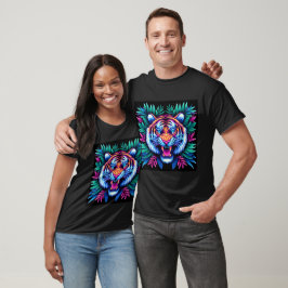 Camiseta Neon Tiger e folhas da selva
