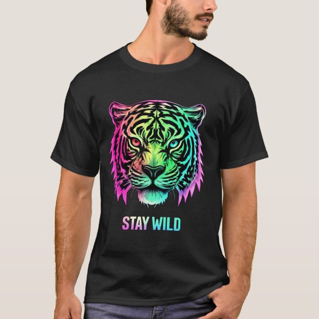 Camiseta Neon Tiger Face com Bold 3D STAY WILD (Frente)