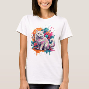 Camiseta Neon Tribal Cat Fantasy Art