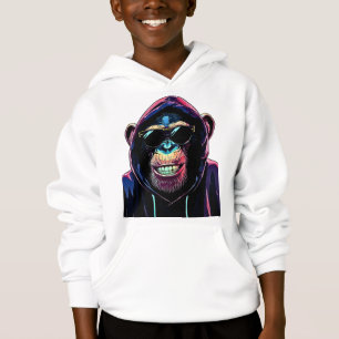 Camiseta Neon Vibe – Chimpanzé Estiloso com Capuz e Óculos
