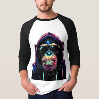 Camiseta Neon Vibe – Chimpanzé Estiloso com Capuz e Óculos