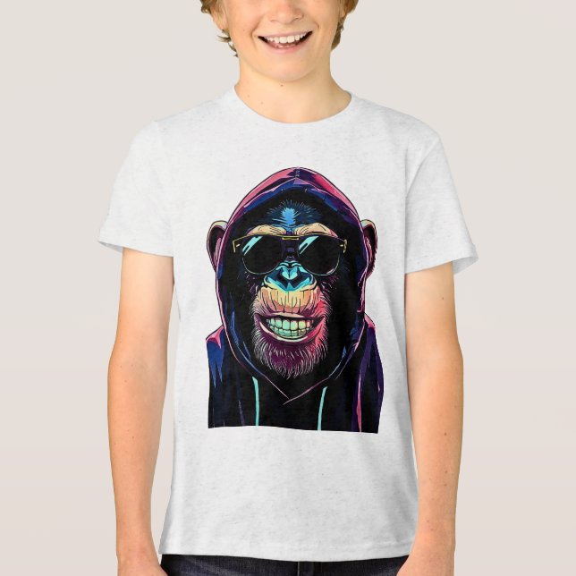 Camiseta Neon Vibe – Stylish Chimpanzee in Hoodie and Sungl (Frente)