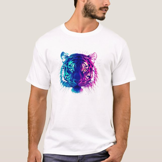 Camiseta Neon White Tiger – Glowing Cyberpunk Wildlife Art (Frente)