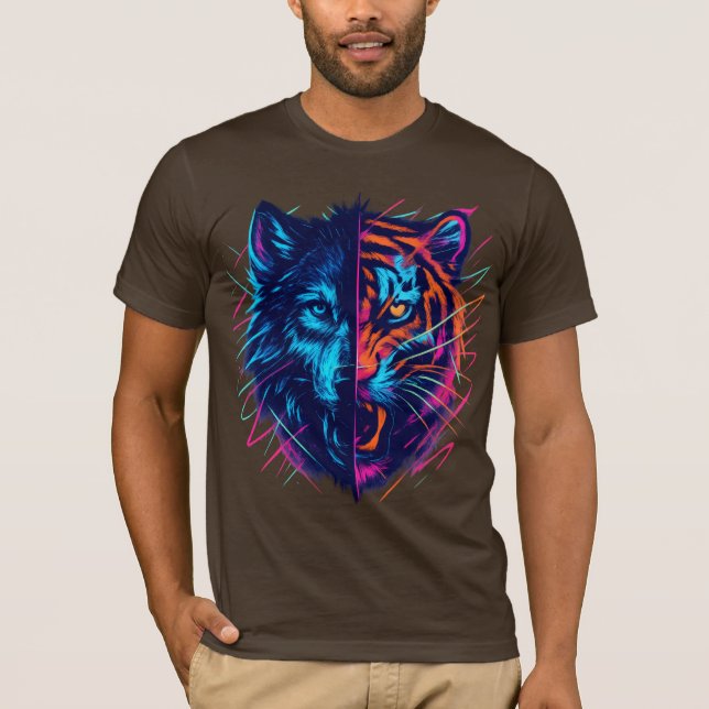 Camiseta Neon Wolf Tiger Split Art (Frente)