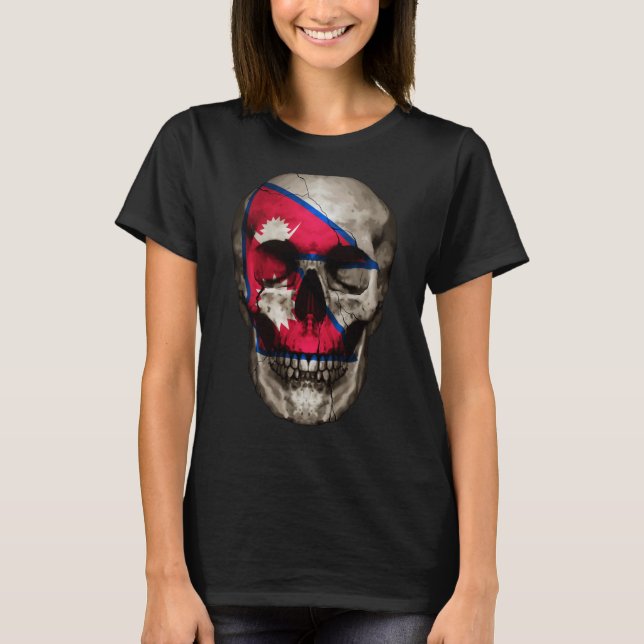 Camiseta Nepal Flag Skull Nepalese Roots Proud Patriotic (Frente)