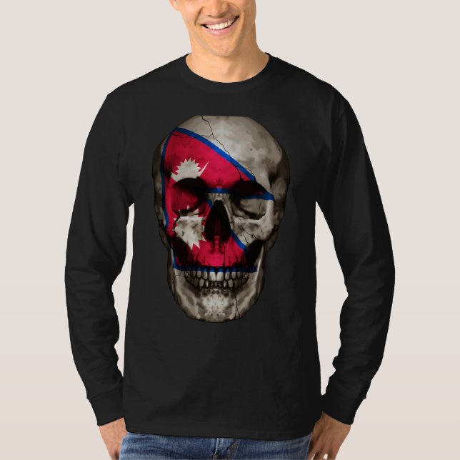 Camiseta Nepal Flag Skull Nepalese Roots Proud Patriotic (Frente)