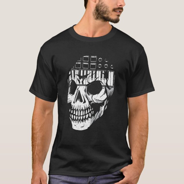 Camiseta Nerd de Sintetização de Caveira do Synthesizer Mod (Frente)
