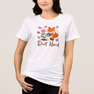 Camiseta Nerd de Terra, Raposa Fofa Com Plantas