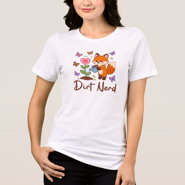 Camiseta Nerd de Terra, Raposa Fofa Com Plantas (Frente)