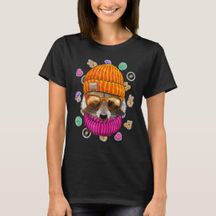 Camiseta Nerd Geek Raccoon hipster Óculos Animal Love Peac