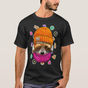 Camiseta Nerd Geek Raccoon hipster Óculos Animal Love Peac