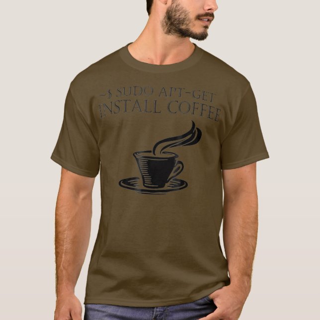 Camiseta Nerd para computador Linu Sudo AptGet Instalar caf (Frente)
