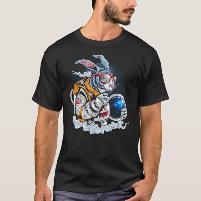 Camiseta Nerdy Bunny Astronaut in Space, Explorer Spaceman  (Frente)