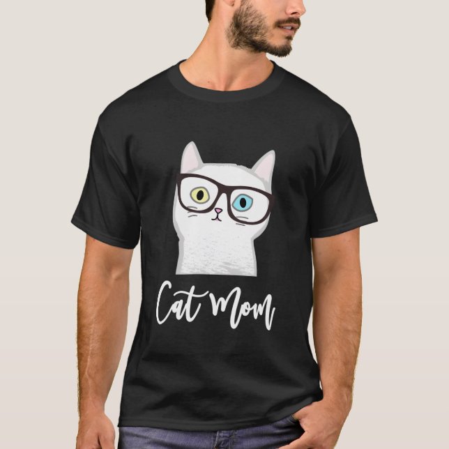 Camiseta Nerdy Cat Com Óculos Mãe (Frente)