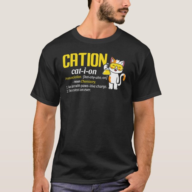 Camiseta Nerdy Cation Chemistry Pun Kitty - Ensino de Ciênc (Frente)