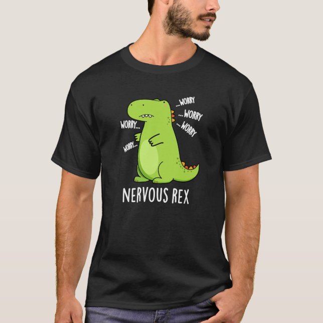 Camiseta Nervoso Rex Funny Dinossaur TRex Pun Dark BG (Frente)