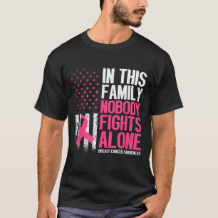 Camiseta Nesta Família Ninguém Luta Sozinho Câncer de Mama